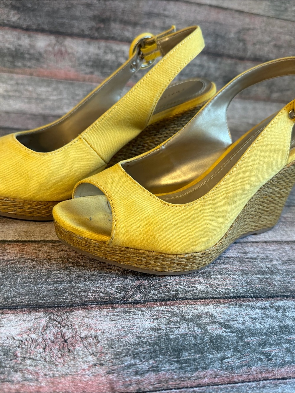 Charlotte Russe Yellow Peep-Toe Espadrille Wedge Sandals